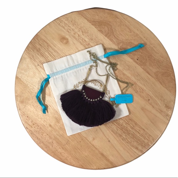 Shiraleah Anthropologie Necklace Fringe Anya Purple Tassel Hoop Statement - Picture 6 of 7